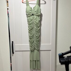 Light Green Ruched Maxi Dress